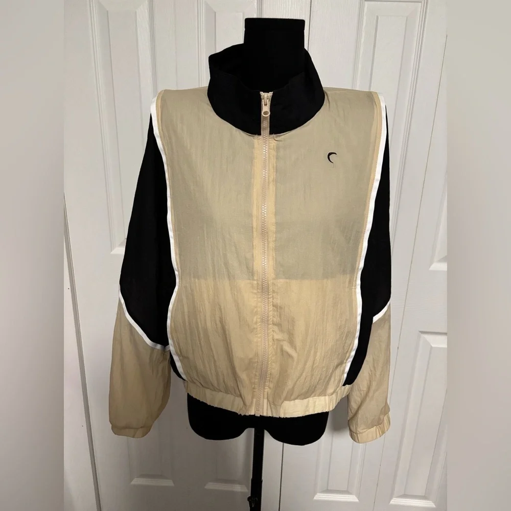 ZYIA Black & Tan Block Zipper Jacket Size Large Windbreaker Activewear Light